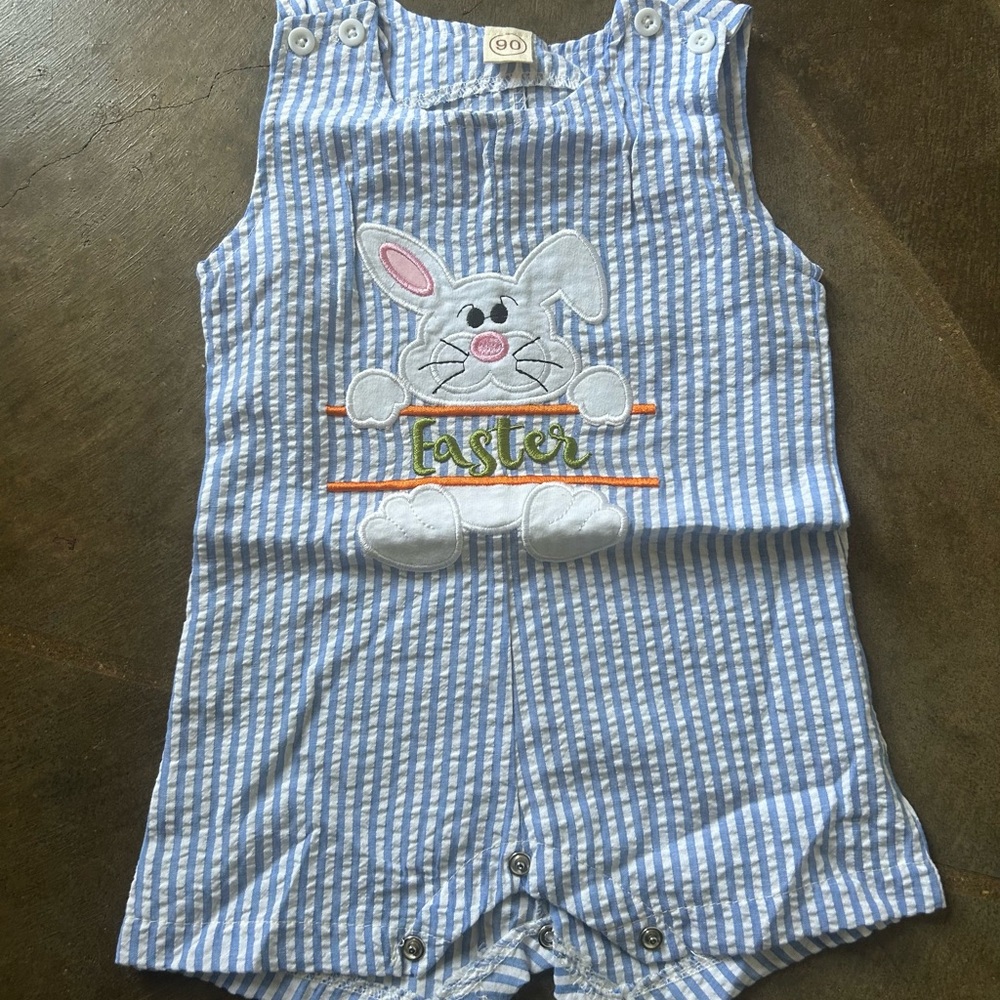 Easter- Blue Striped Baby Romper with Bunny Design